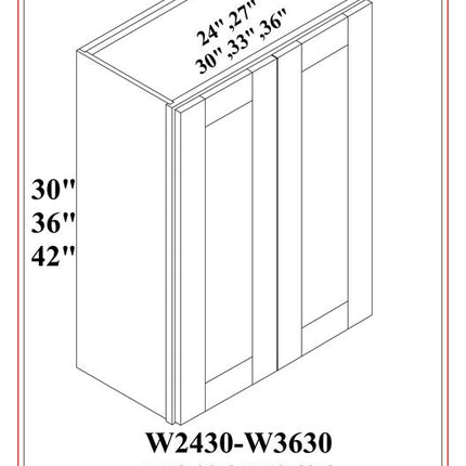 30″ HIGH WALL CABINETS DOUBLE DOOR SHAKER WHITE