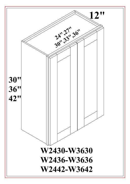 30″ HIGH WALL CABINETS DOUBLE DOOR SHAKER WHITE
