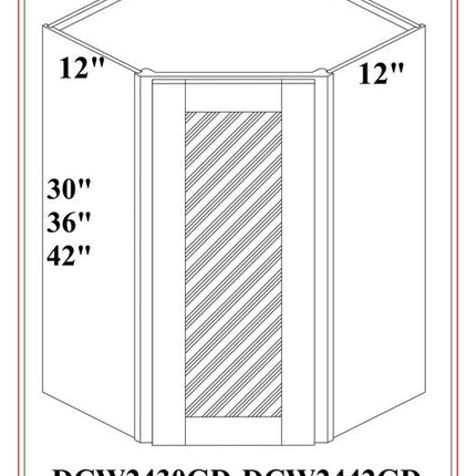Diagonal Corner Wall Cabinet w/ Glass Door (finished interior)