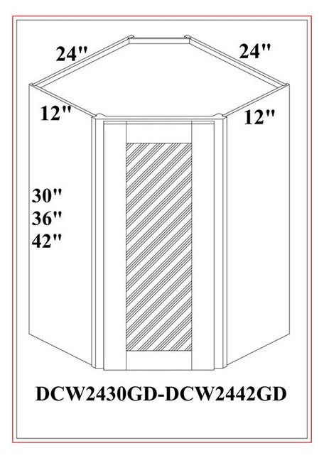 Diagonal Corner Wall Cabinet w/ Glass Door (finished interior)