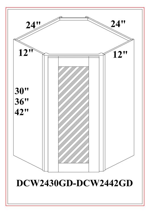 Diagonal Corner Wall Cabinet w/ Glass Door (finished interior)